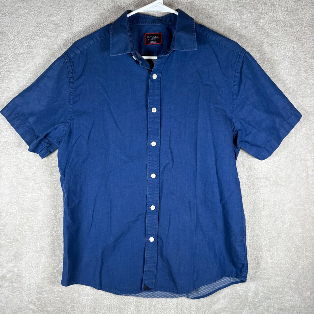 UNTUCKit Altavins Button Down Mens Medium Navy Short Sleeve Cotton Shirt